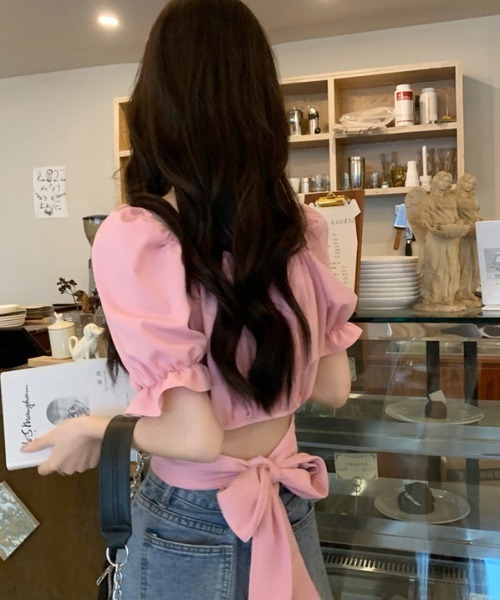 DIAVEL ブラウス シャツ 「五色展開 」ボリュームスリーブバックリボン