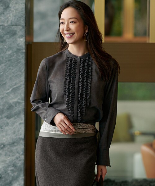 ブラウス シャツ 「VERY11月号掲載/洗える」TWボイル フリルディテール