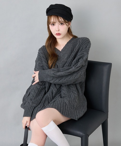 one after another NICE CLAUP ワンピース ケーブルニットミニ