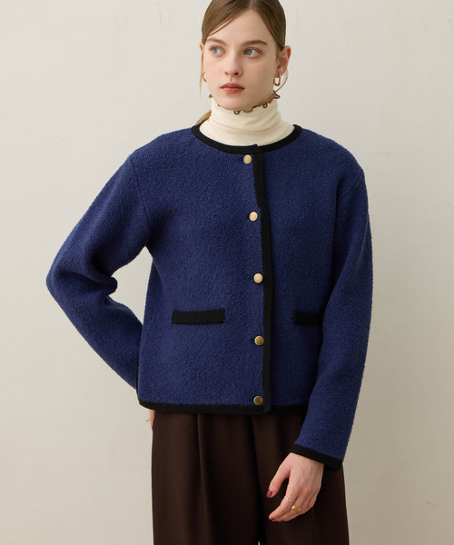 LE SOUK HOLIDAY（ルスークホリデー） カーディガン ノーカラーニット