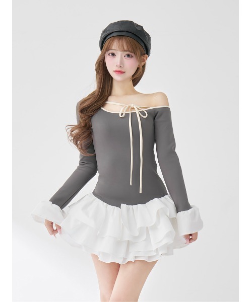 Darich（ダーリッチ） ワンピース デザインネックリボンミニワンピース