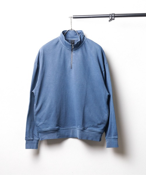NO WAY トレーナー スウェット /ピグメント加工 裏毛ハーフジップ