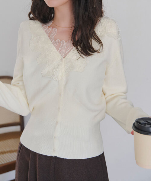 KOBE LETTUCE（神戸レタス） カーディガン 襟レースニットカーディガン