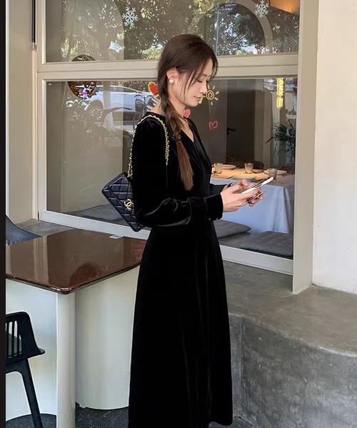 AsheKsha ワンピース ベルベットVネックロングドレス : ZOZOTOWN Yahoo