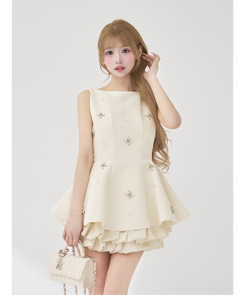 Darich（ダーリッチ） ドレス ビジューフレアバルーンミニドレス