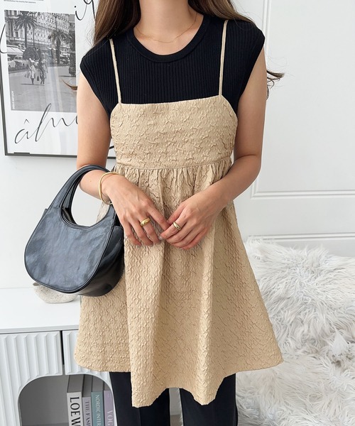 andme（アンドミー） キャミソール ふくれジャガードペプラム