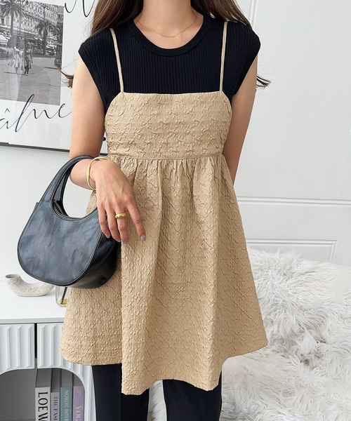 andme（アンドミー） キャミソール ふくれジャガードペプラム