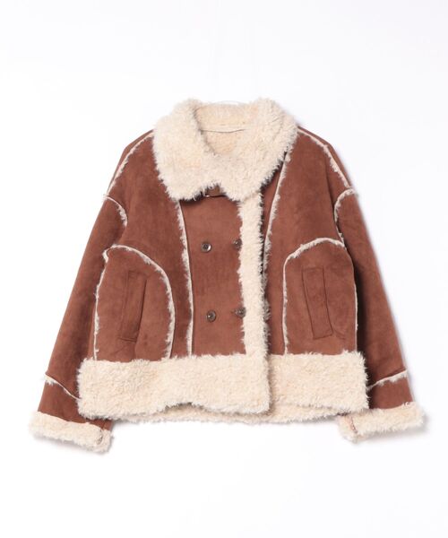 Sibra（シブラ） ムートンコート ボアコート ダブルボタン×毛皮切替