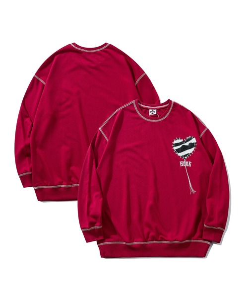 トレーナー スウェット HOOK -original- ゼブラ模様ハートパッチ飾り