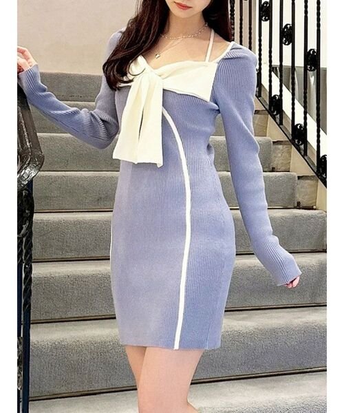 RESEXXY（リゼクシー） ワンピース バイカラーフロントリボンニット