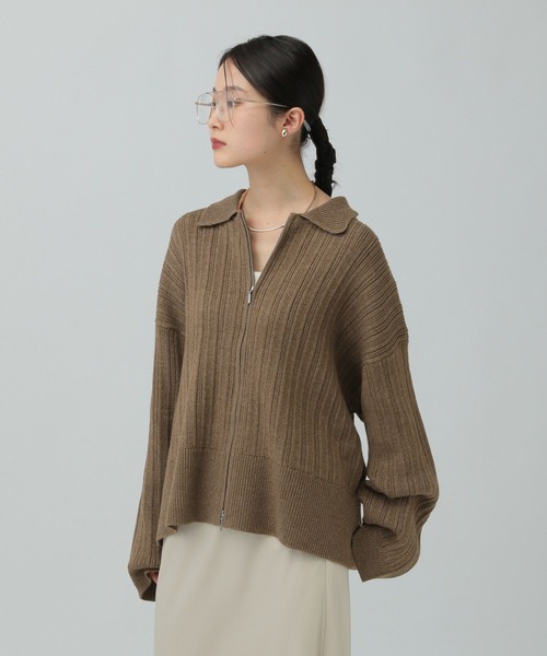 LEPSIM（レプシィム） カーディガン 5ゲージ編み柄ZIP襟カーディガン