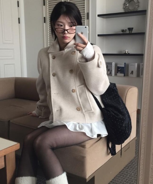 コート アウター ダブルブレストショートコート レディース : ZOZOTOWN