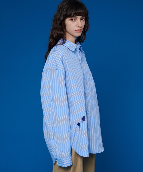 ONCILY（オンシェリー） シャツ HEART EMBROIDERY STRIPE SHIRT