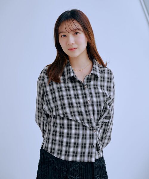 ブラウス シャツ 2wayカシュクールチェックシャツ 「低身長・小柄女性