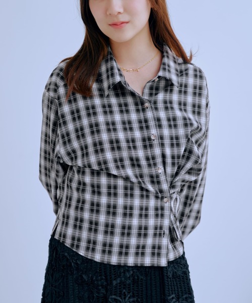 ブラウス シャツ 2wayカシュクールチェックシャツ 「低身長・小柄女性