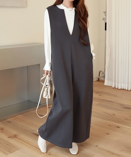 ワンピース 「選べる丈感」深めキーネックマキシワンピ : ZOZOTOWN
