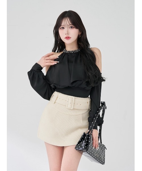 Darich（ダーリッチ） ブラウス シャツ パールネックアメスリブラウス