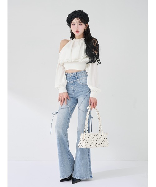 Darich（ダーリッチ） ブラウス シャツ パールネックアメスリブラウス