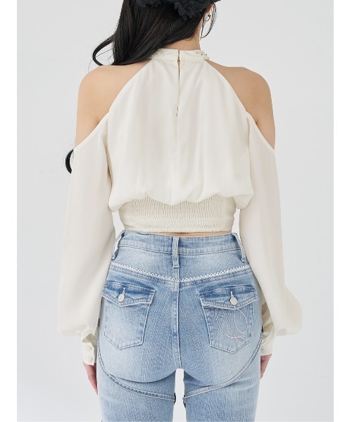 Darich（ダーリッチ） ブラウス シャツ パールネックアメスリブラウス