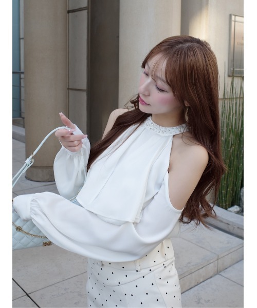 Darich（ダーリッチ） ブラウス シャツ パールネックアメスリブラウス