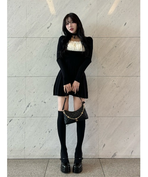 Darich（ダーリッチ） ワンピース ネックリボンデザインフレアニット