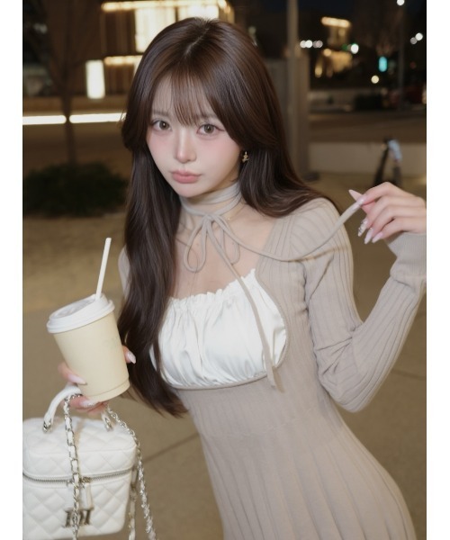 Darich（ダーリッチ） ワンピース ネックリボンデザインフレアニット