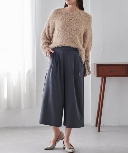 RANAN（ラナン） パンツ 裏起毛クロップド丈2タックワイドパンツ