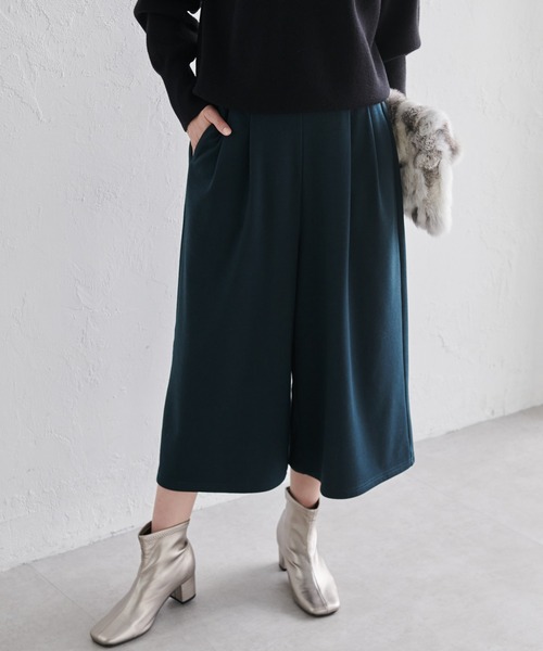 RANAN（ラナン） パンツ 裏起毛クロップド丈2タックワイドパンツ