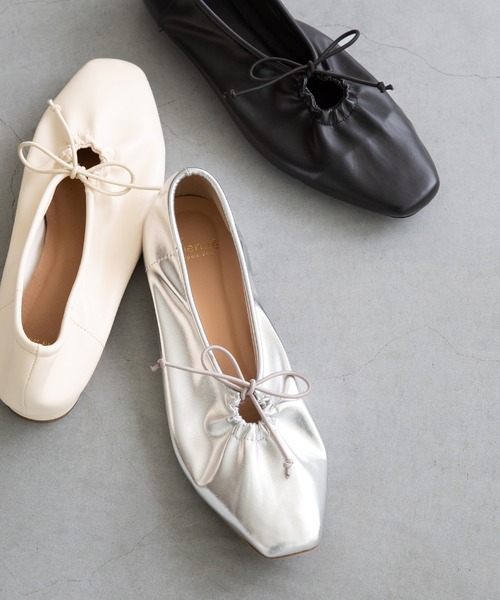 menue（メヌエ） バレエシューズ パンプス リボンギャザーフラット