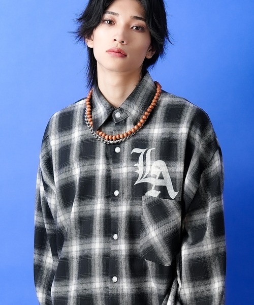 シャツ a.p.o.v. ナンバリング＆LAプリントオーバーサイズオンブレ