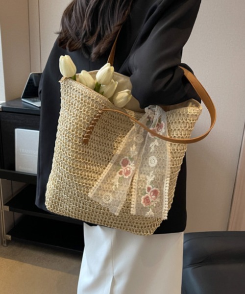 かごバッグ カゴバッグ リボン付き ストローかごバッグ : ZOZOTOWN