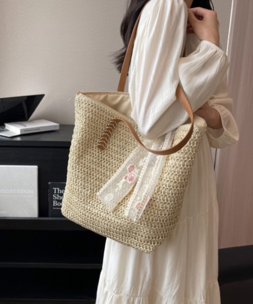 かごバッグ カゴバッグ リボン付き ストローかごバッグ : ZOZOTOWN