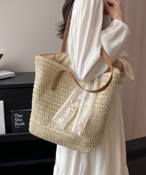 かごバッグ カゴバッグ リボン付き ストローかごバッグ : ZOZOTOWN