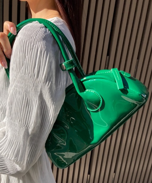 ショルダーバッグ バッグ エナメルミニボストンバッグ レディース