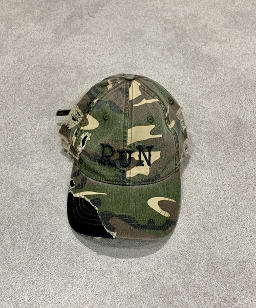 キャップ 帽子 フロントロゴカモフラダメージキャップ レディース