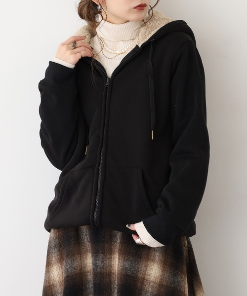 atONE（アットワン） パーカー 裏ボアジップアップパーカー レディース