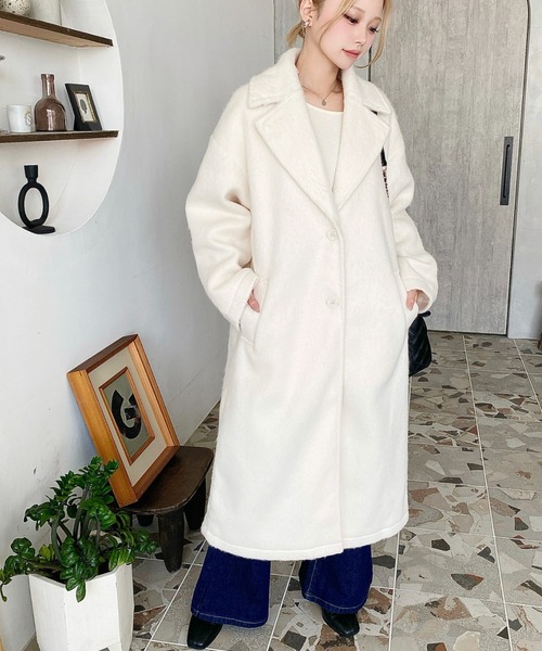 moment+ コート チェスターコート ニットシャギーロングチェスター