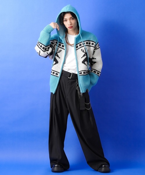 パーカー a.p.o.v. ノルディック柄カウチンニットフーディーセーター