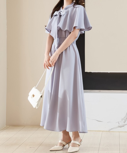 Lace Ladies（レースレディース） ワンピース ボウタイ付き ケープ風