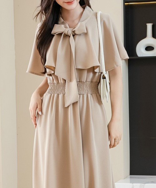 Lace Ladies（レースレディース） ワンピース ボウタイ付き ケープ風