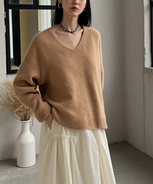 cammie ニット セーター Vネックモヘアニットトップス レディース