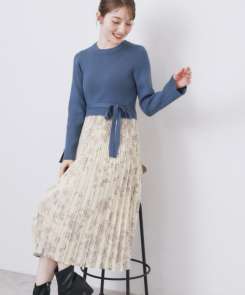 index（インデックス） ワンピース フラワープリーツドッキングニット