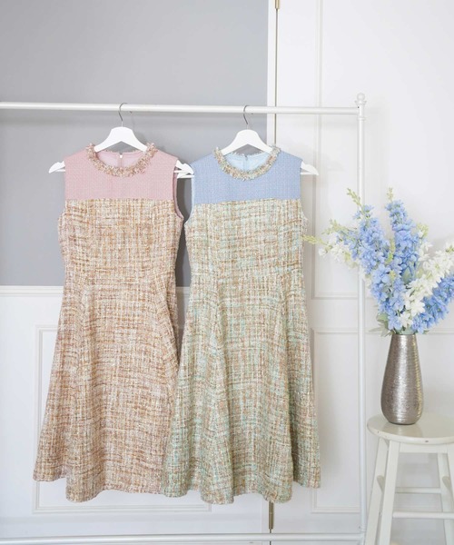 Prima Scherrer（プリマシェレル） ワンピース ツイードコンビ フレア