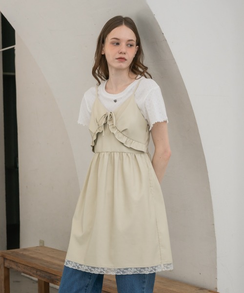 ワンピース leather frill onepiece／レザーフリルキャミワンピース