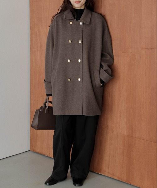 ピーコート pコート ダブルボタンウール混ピーコート レディース