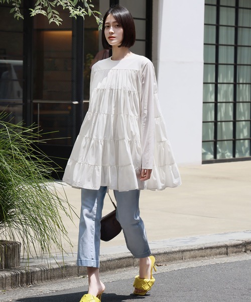 ELFRANK ブラウス シャツ 「綿100％使用」フレアシルエットティアード