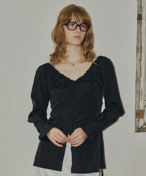 GIUNON ブラウス シャツ waist cinching shirring blouse / ウエスト