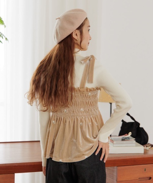 flower キャミソール ベロアエンブロイダリービスチェ : ZOZOTOWN