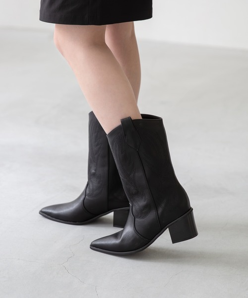 menue（メヌエ） ブーツ 刺繍入り ウエスタンブーツ レディース