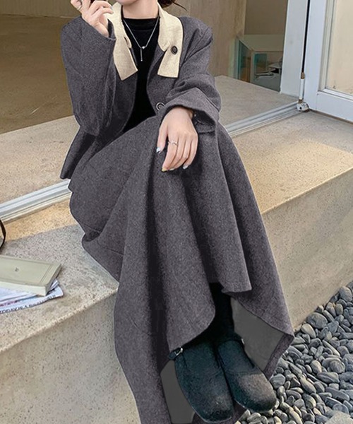 セットアップ 2点セットアップ 配色衿ショート丈ジャケット＆タック